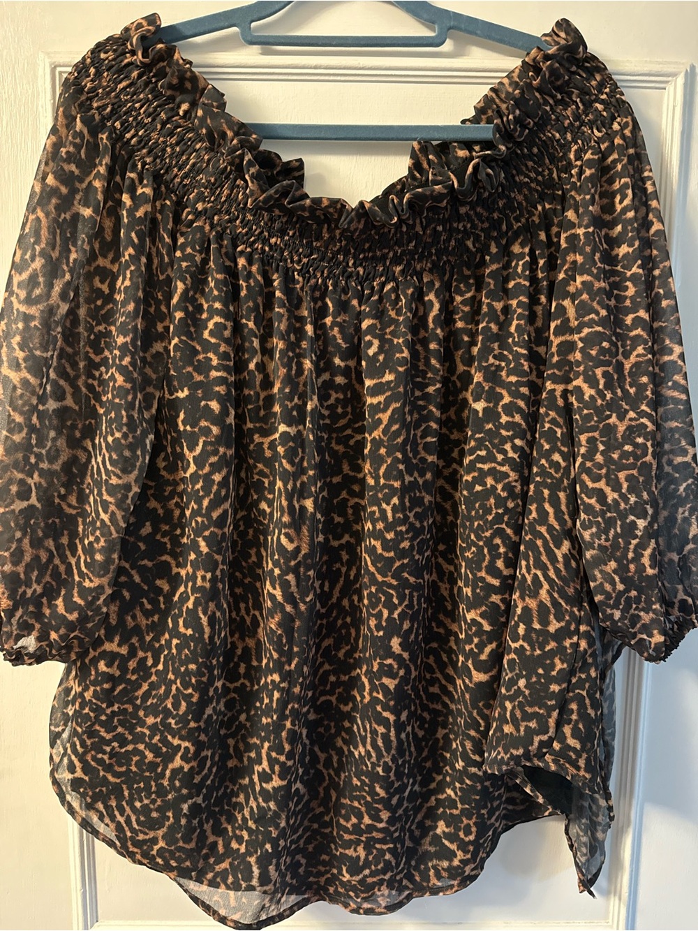BEACH RIOT Chiffon Off-Shoulder Leopard Print Blouse